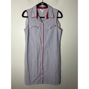 Talbots Blue White Seer Sucker Sleeveless Knee Length Shirt Dress Sz 10